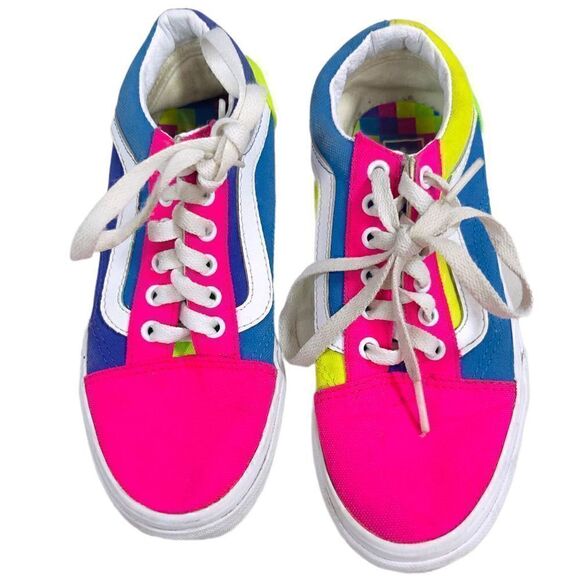 VANS Old Skool Neon Multicolor Low Top Skate Shoes Sneakers Size Men's 5.5/Women - Picture 4 of 5
